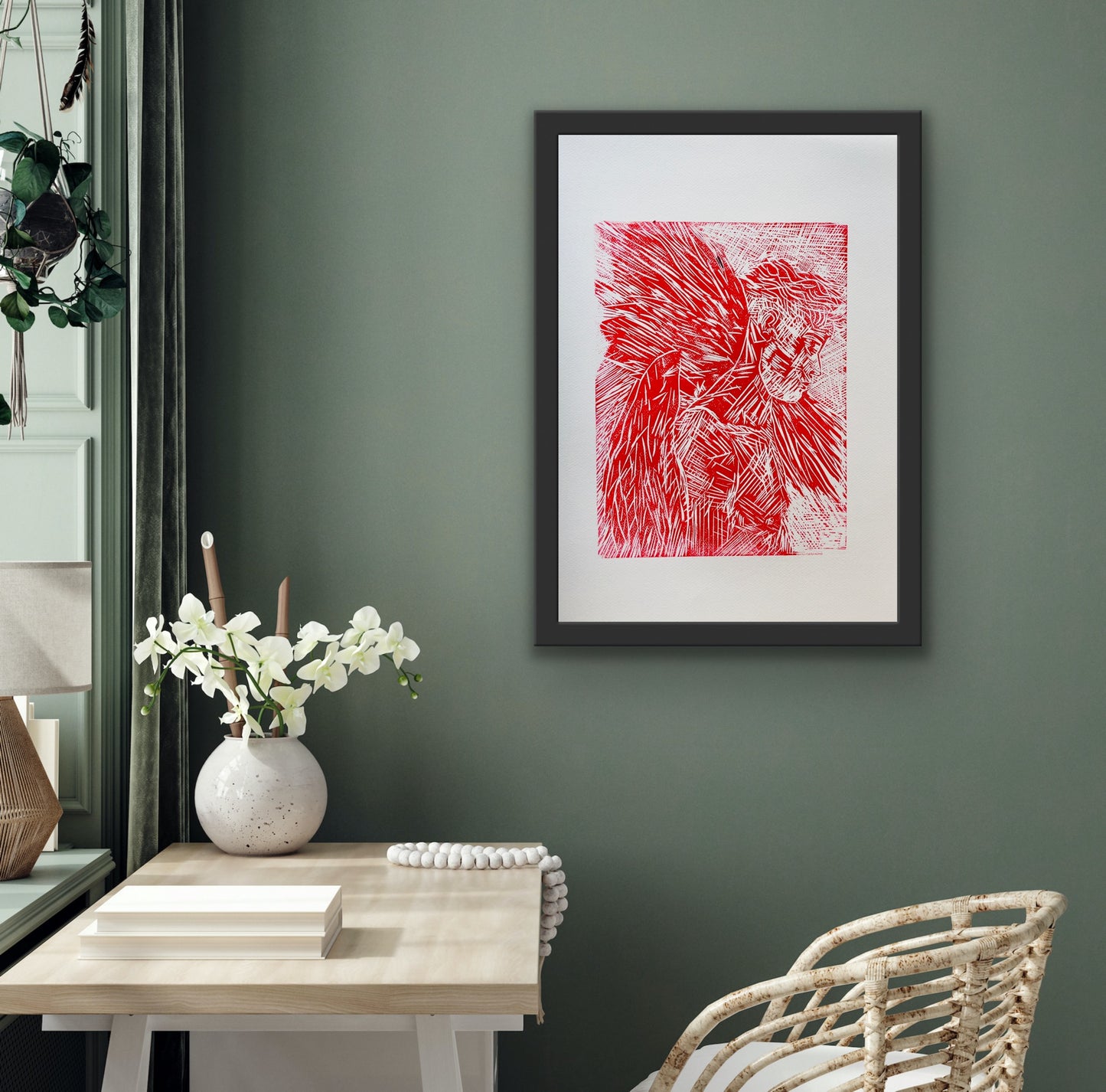 Angel Boy (Red) | Lino Print