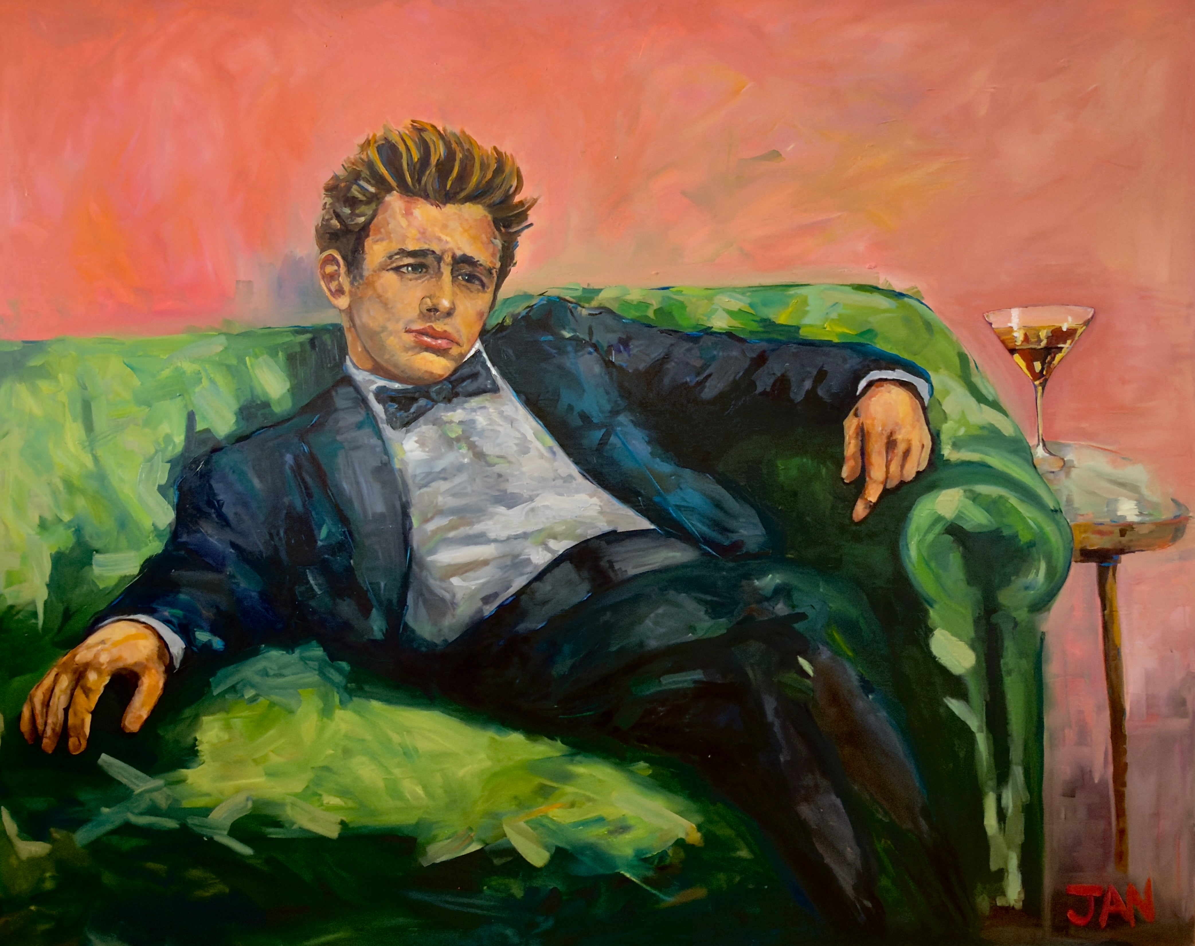 James Dean inspired portrait painting titled After Midnight, oil on canvas by South African artist JAN