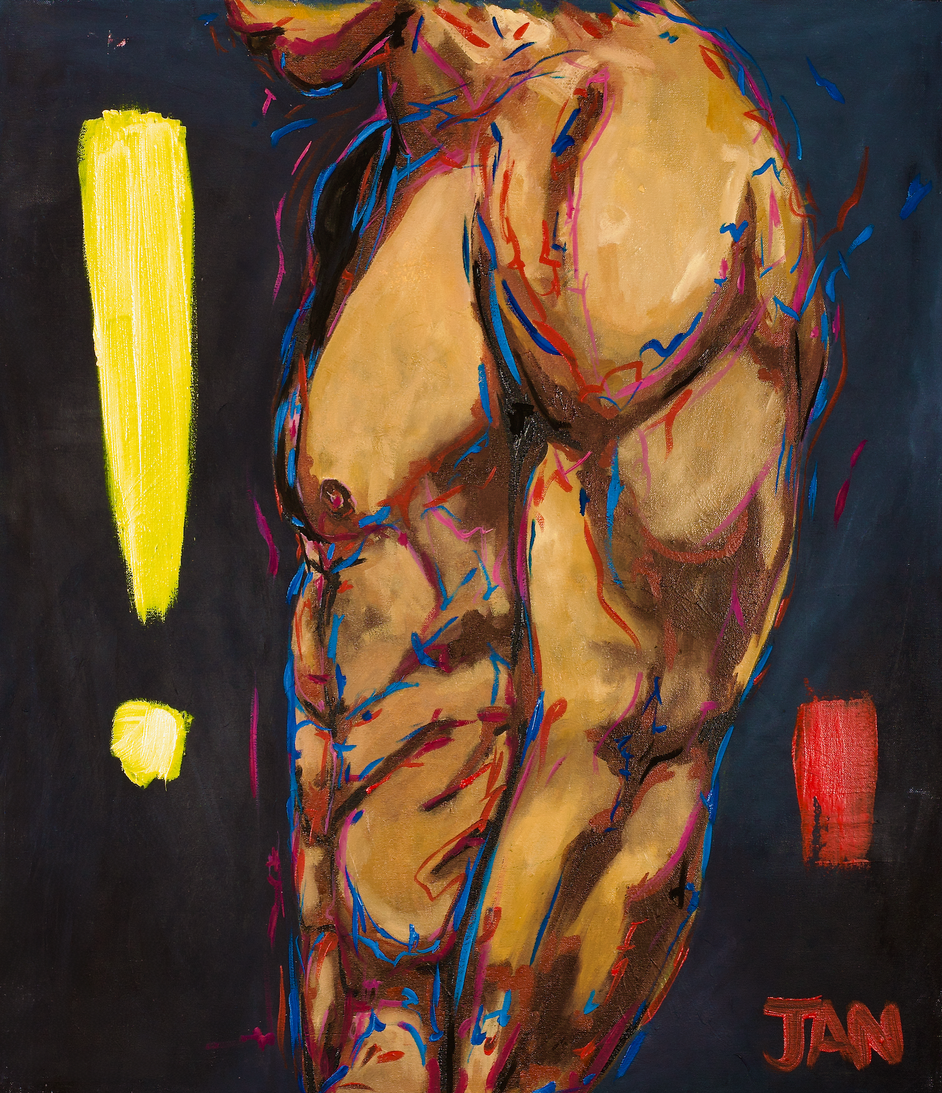 Expressive figurative oil artwork titled Soundless by South African artist JAN featuring a contemplative human form with bold contemporary brushwork