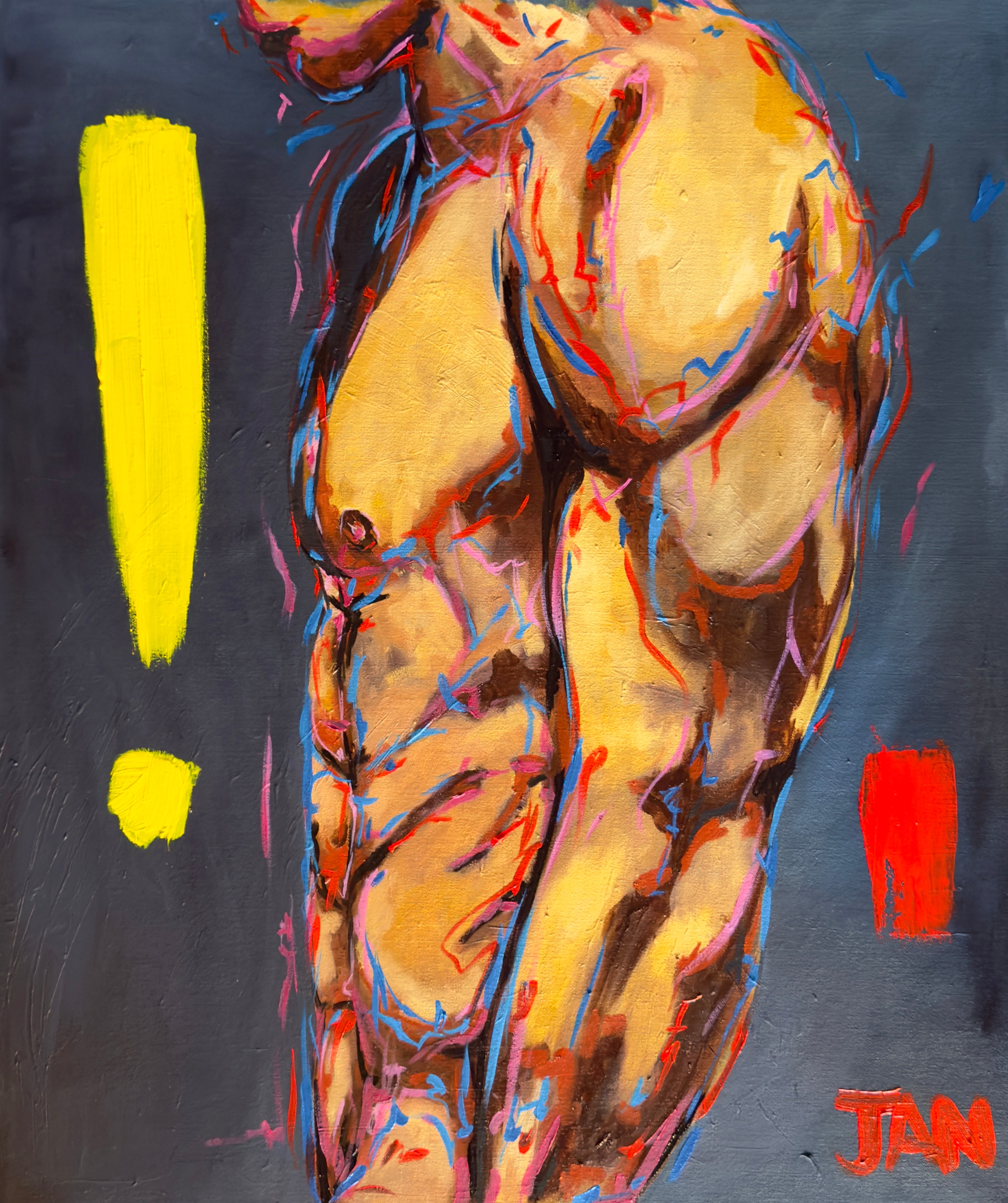 Expressive figurative oil artwork titled Soundless by South African artist JAN featuring a contemplative human form with bold contemporary brushwork