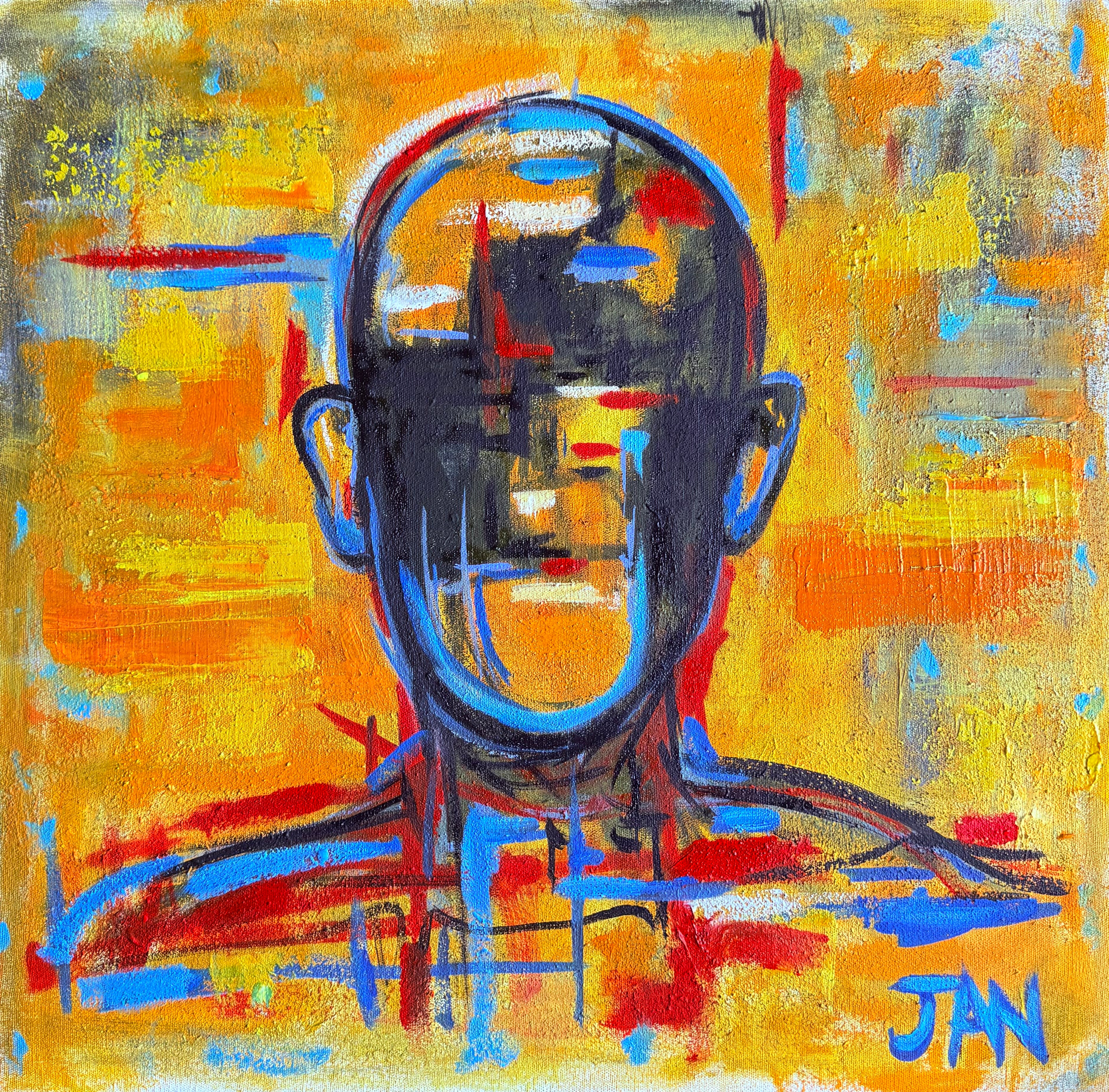 Contemporary abstract portrait titled The Dark Passenger by South African artist JAN inspired by Dexter and exploring hidden identity and psychological depth