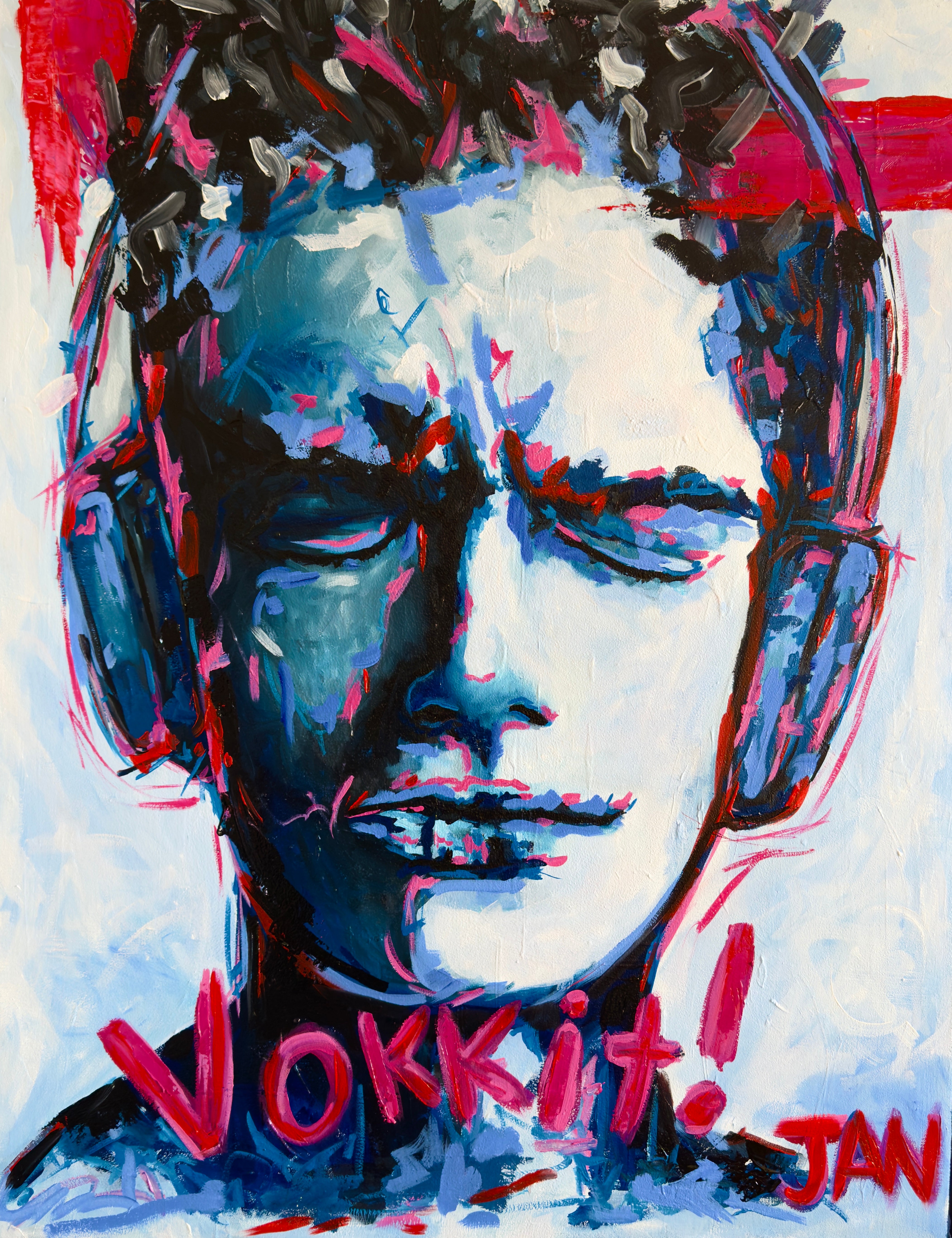 Contemporary portrait artwork titled Vokkit by South African artist JAN featuring expressive brushwork and emotional intensity